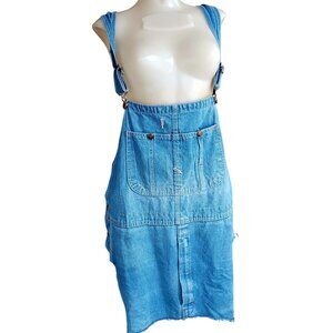 Vintage Dickies Blue Denim Overall Dress With Pockets & Distressed Details